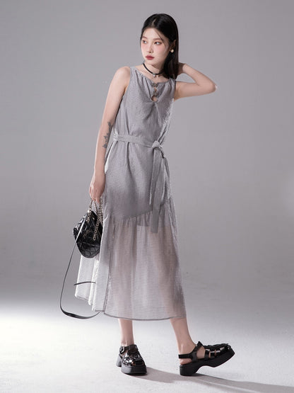 Drop Collar Loose Sleeveless Long One-piece