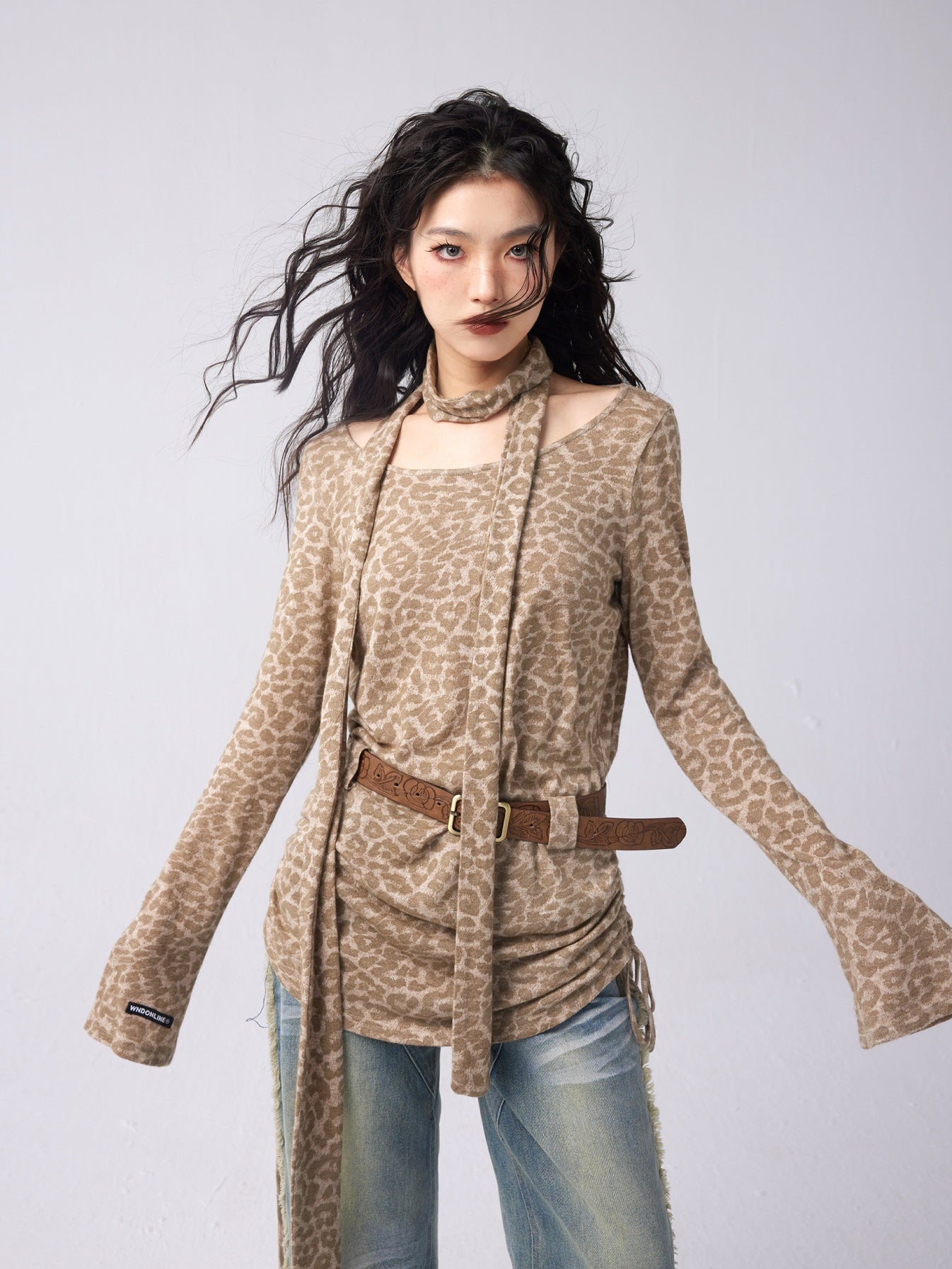 Leopardenmuster Schalstring loser Pullover