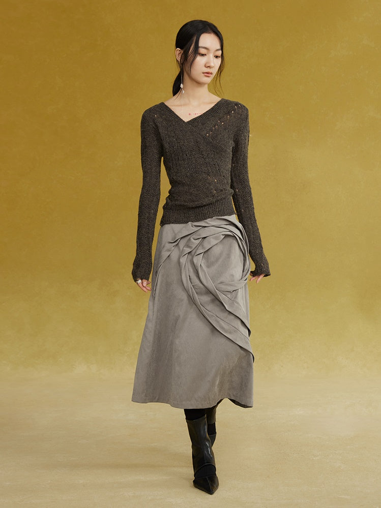 Twisted Pleated Straight Skirt