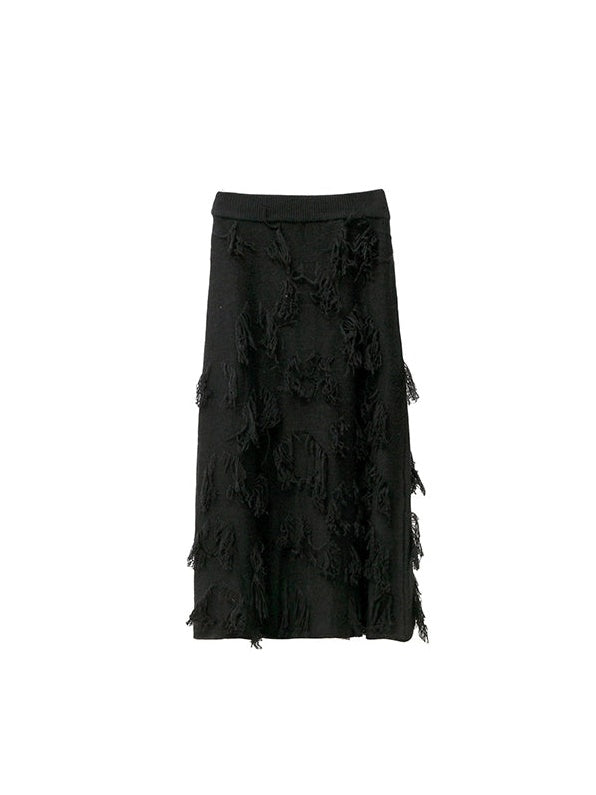 Irregular Jacquard Fringe A-line Mid-length Skirt