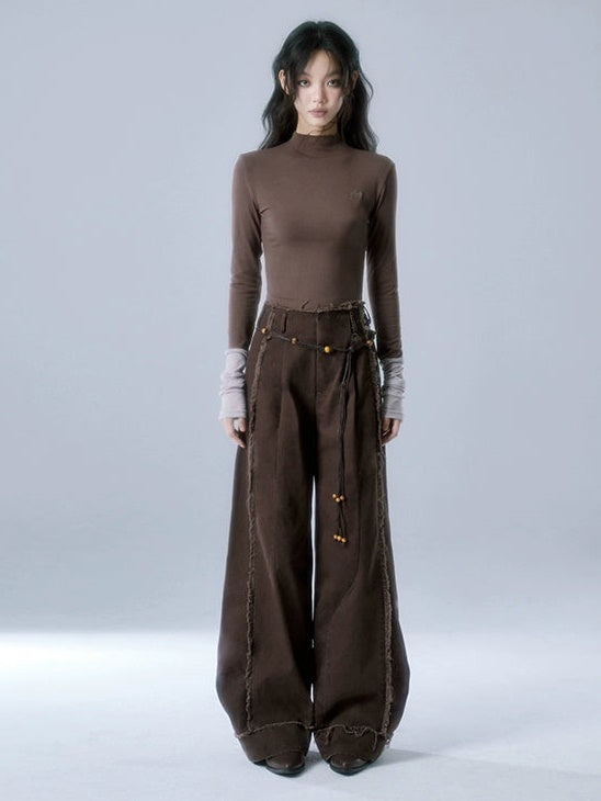 Raw Edge Wide Leg Jeans &amp; Belt