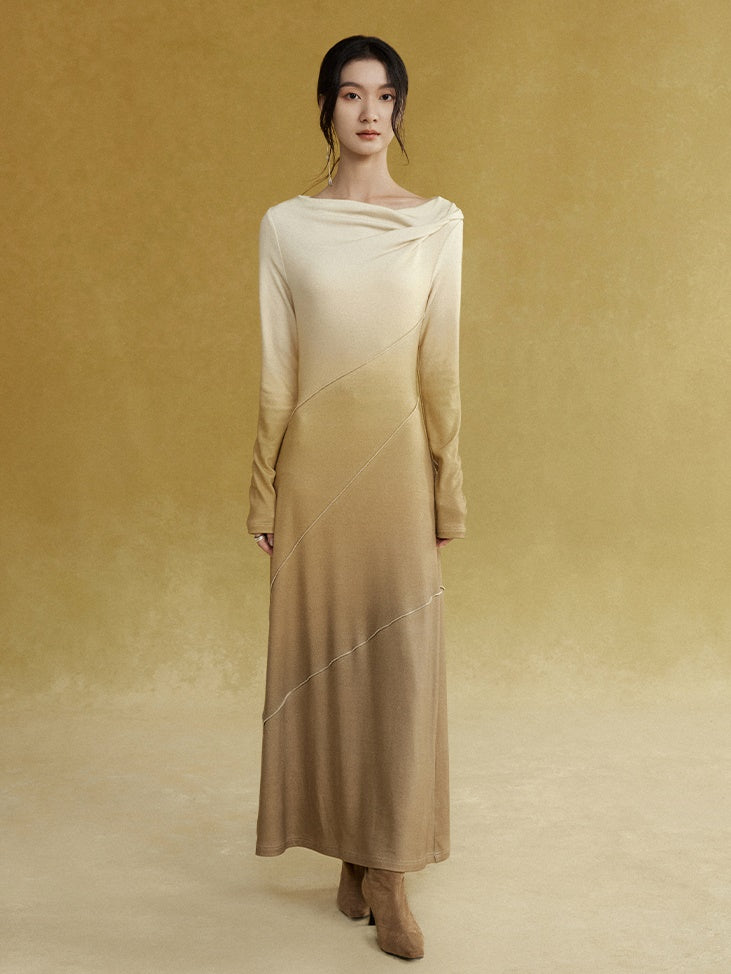 Gradient Deconstructed Collar Long Dress