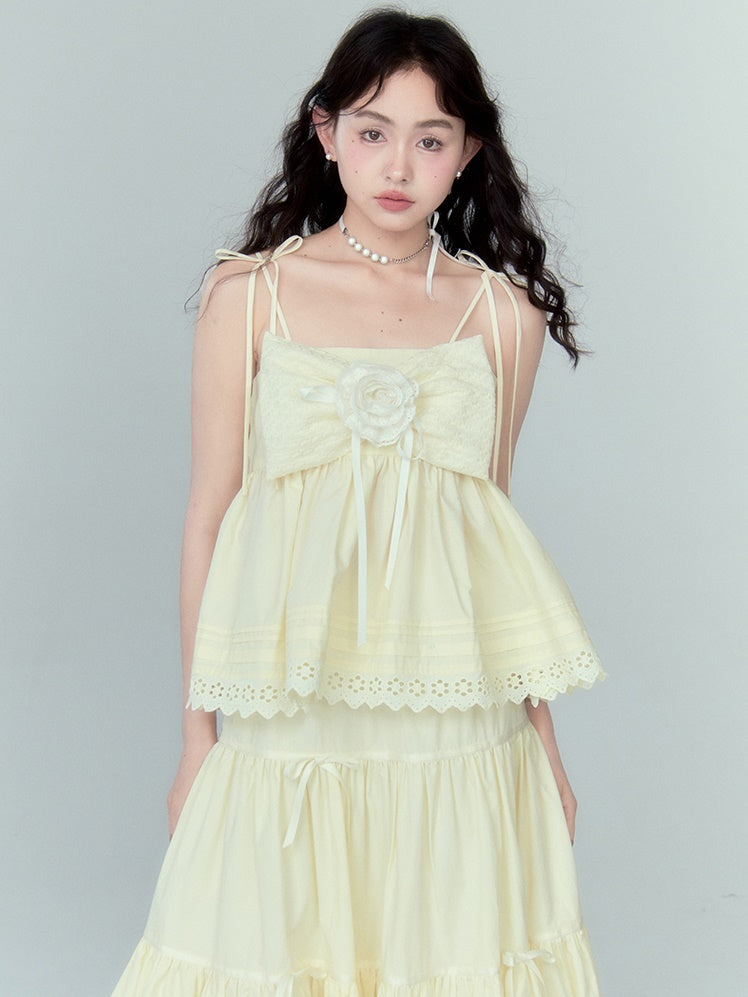 Ribbon Puffy Short Camisole &amp; Ribbon Cake Skirt