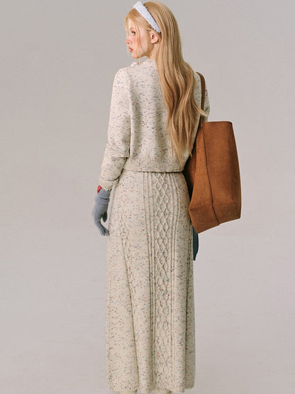 Braid Color Dot Knitted Sweater &amp; Long Skirt