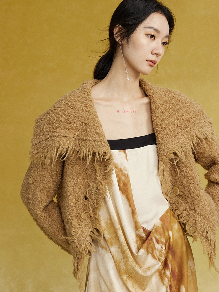 Fringe Raw Edge Short Knitted Cardigan