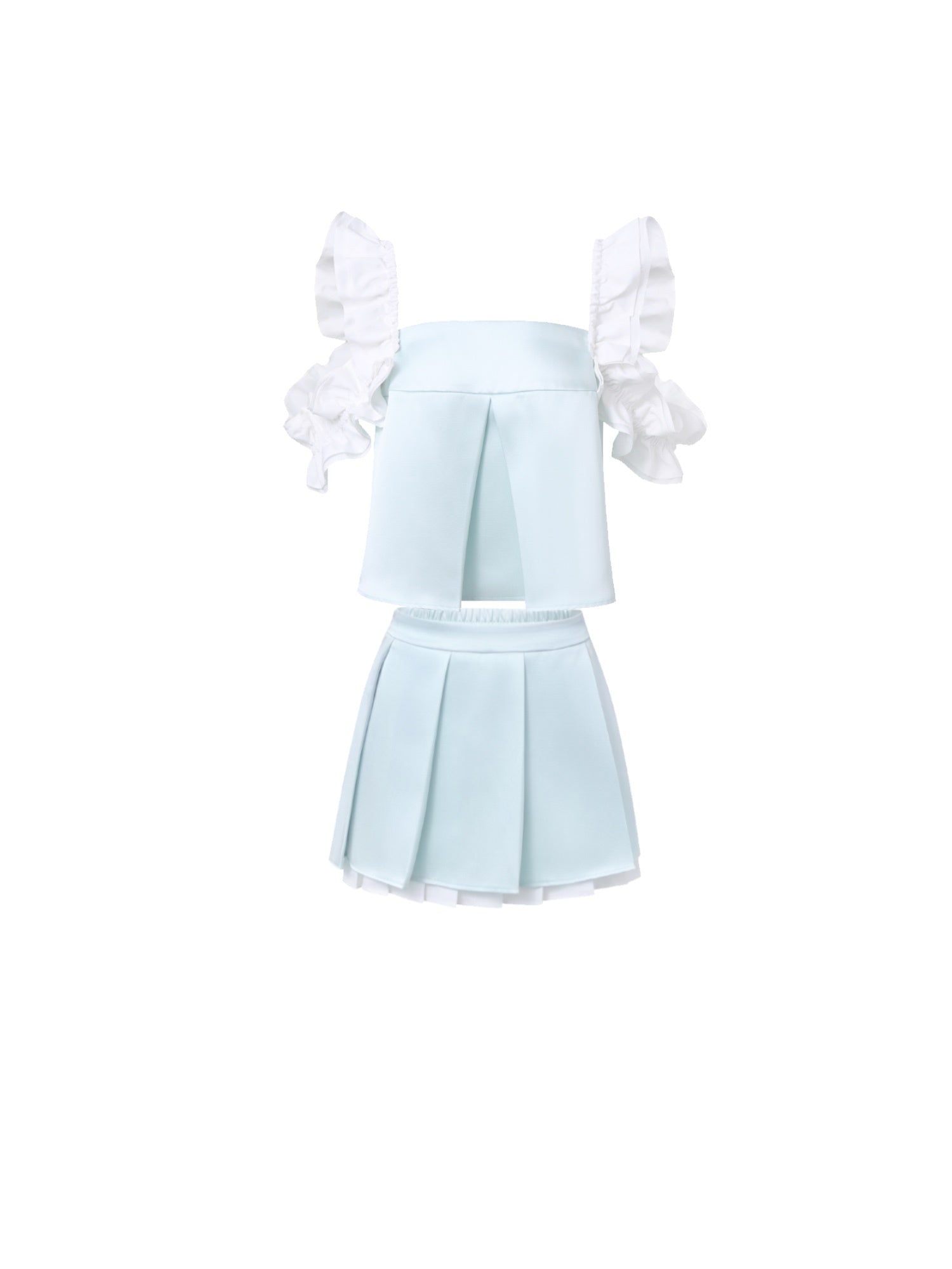 THREE-DIMENSIONAL LACE SLEEVE VEST &amp; PLEATED SKIRT