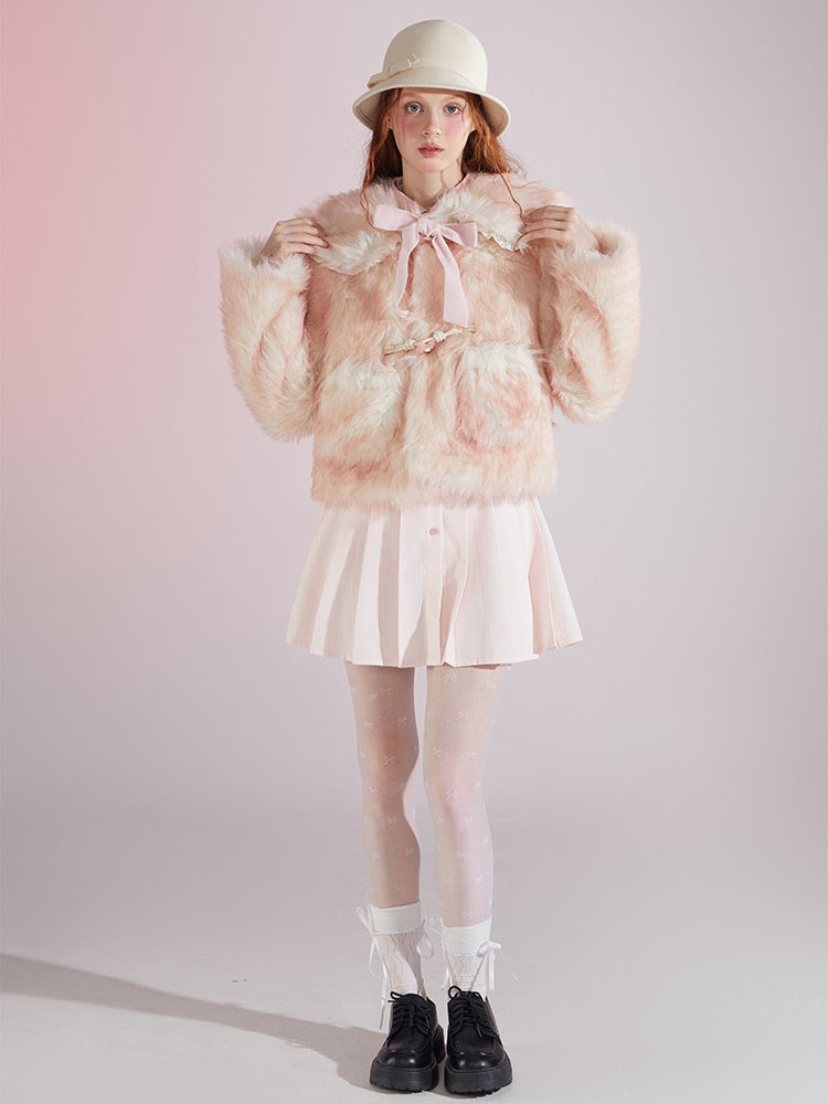 Horn Button Fur Gradient Short Jacket