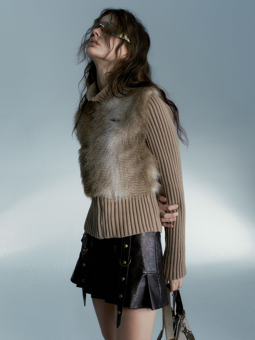 Knitted Switching Eco-Friendly Fur Jacket