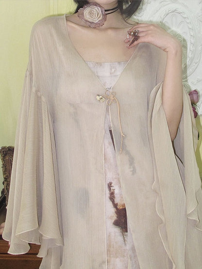 Chinese Chiffon Butterfly Sleeve Long Cardigan