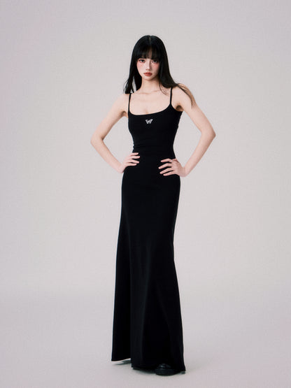 Square Neck Slim Suspender Long Dress