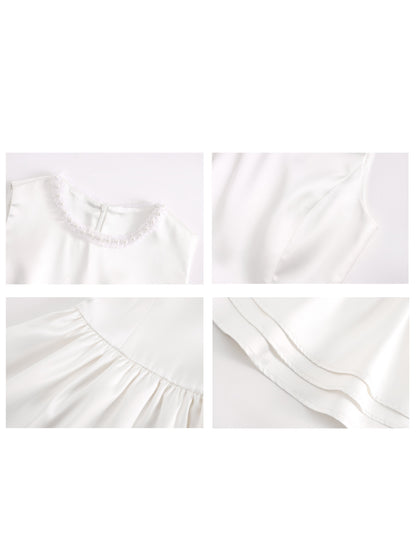 Pearl Collar Three-layer Sleeveless Dress