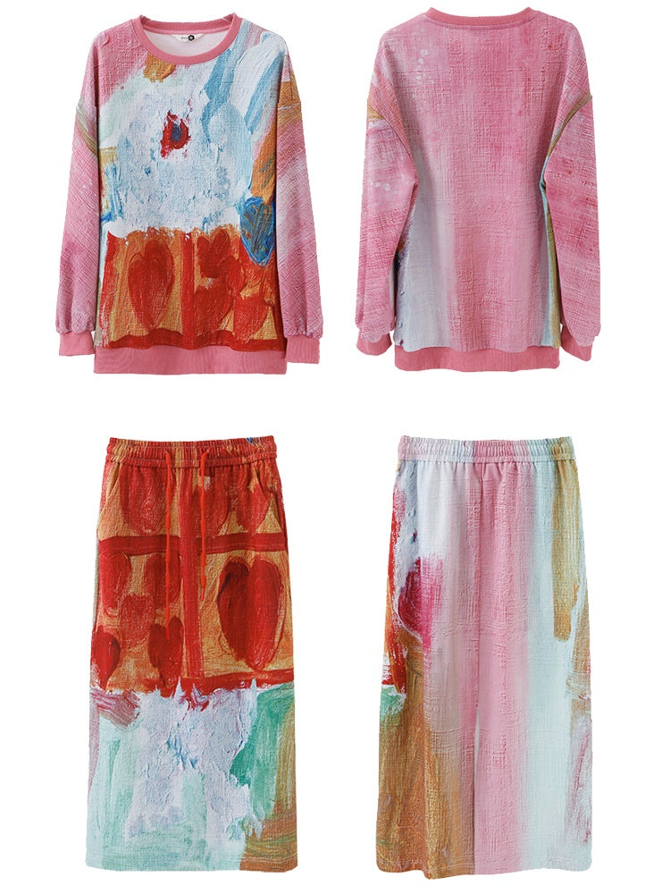 Oil Painting Taste Printed Sweat &amp; Skirt