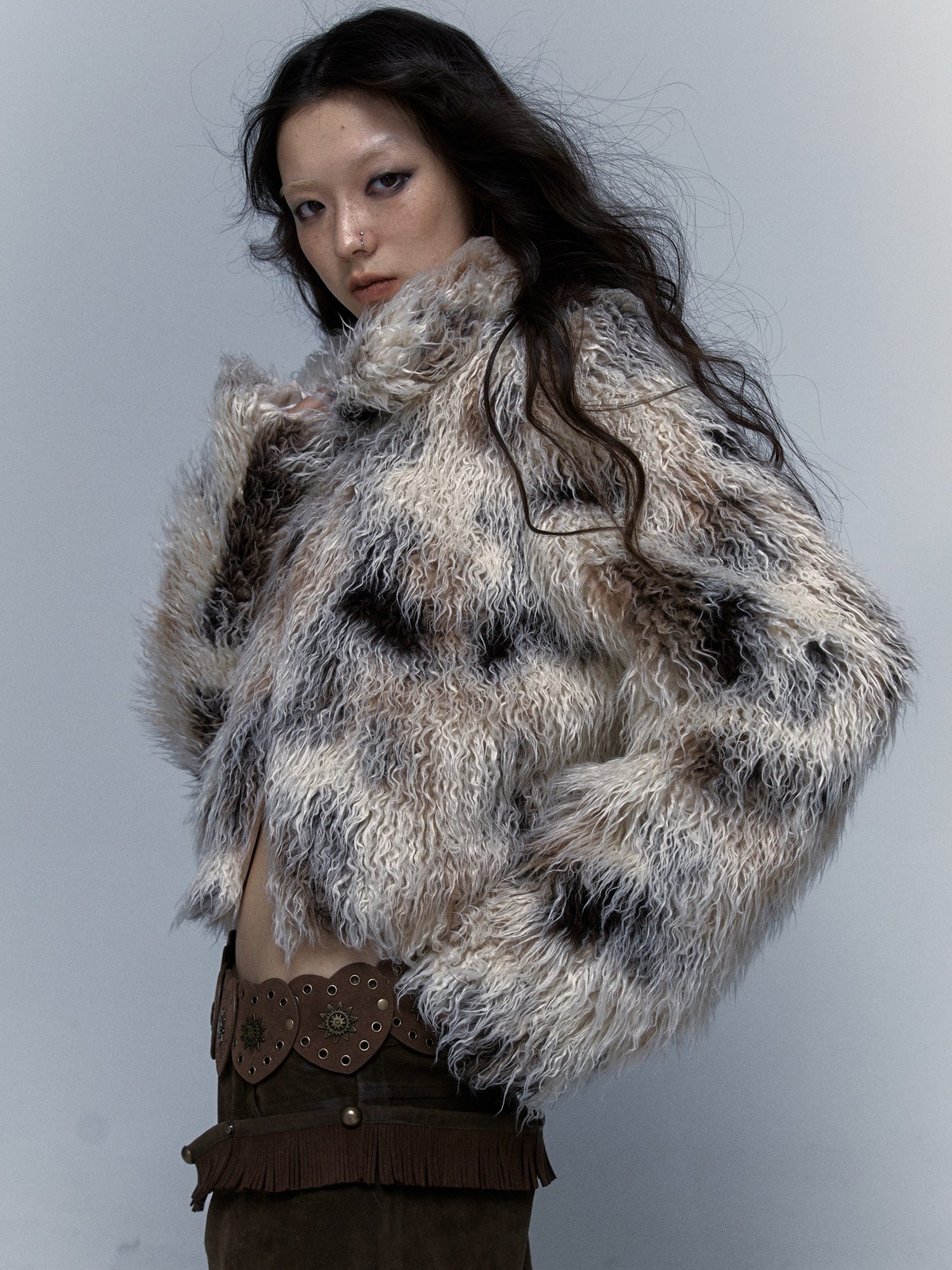 Smudged Design Short Eco-Friendly Fur Coat