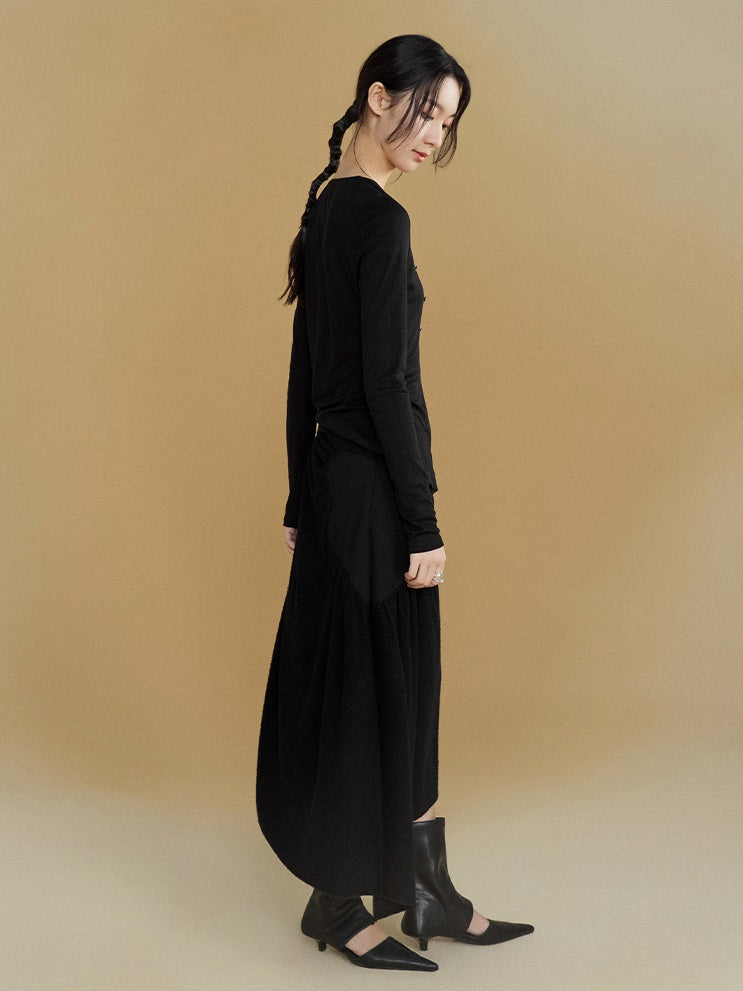 Gathered Spliced Irregular A-line Skirt