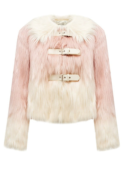 Gradient Long Hair Leather Buckle Friendly Fur Jacket