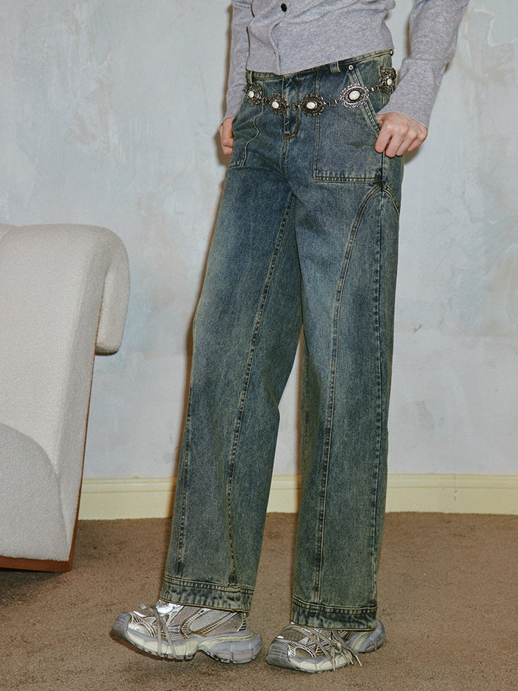 Retro gewaschene Design Strait Jeans