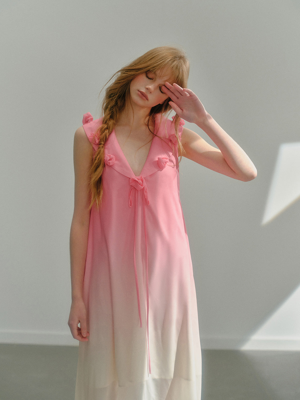 Gradient Flower Chiffon Flowing Sleeveless Long Dress