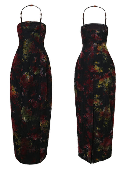 Flocking Strapless Floral Dress