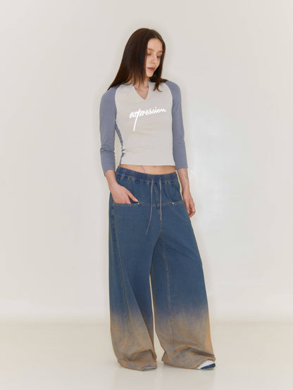 Heavy Washed Denim Gradient Loose Pants