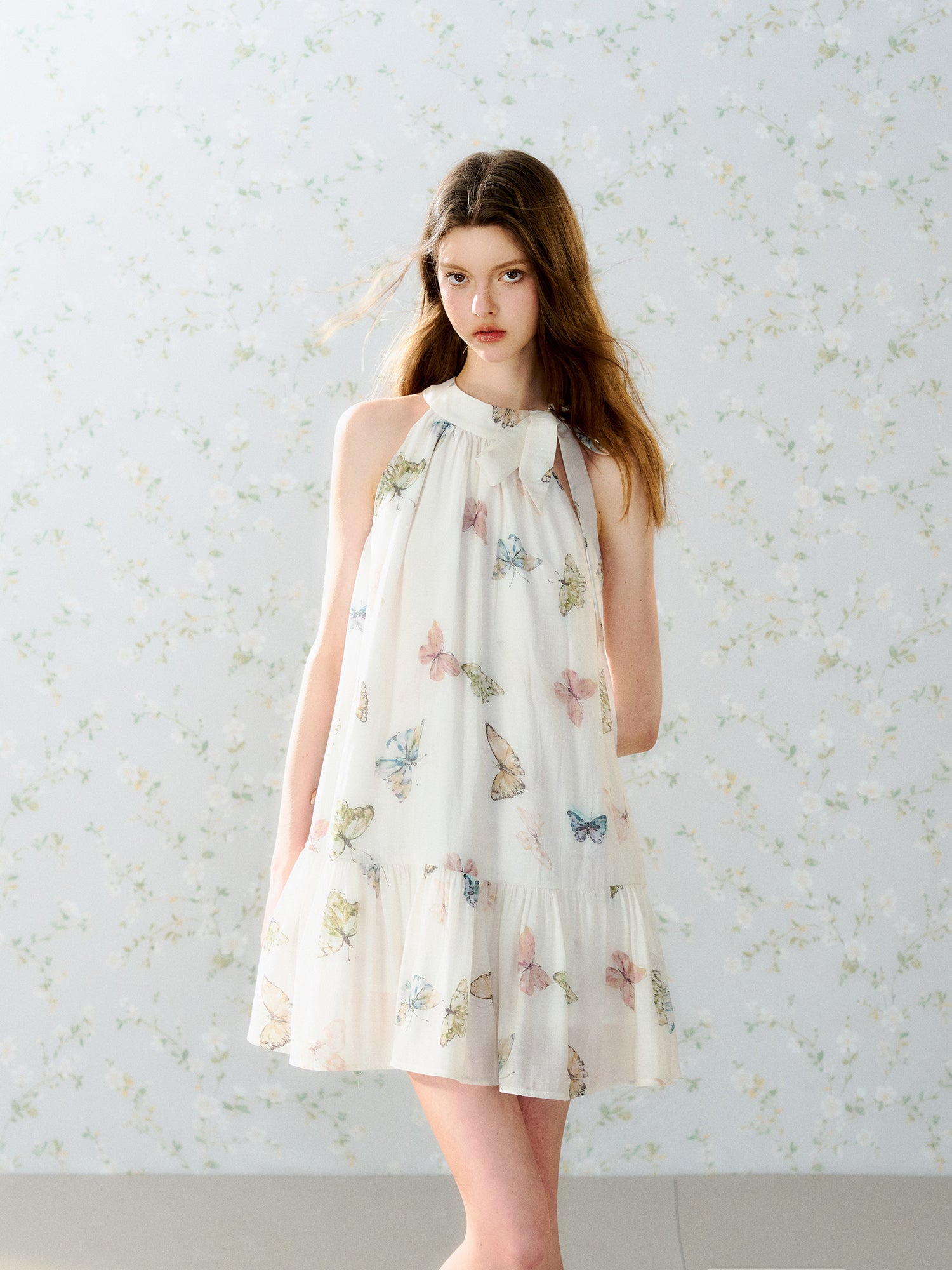 Butterfly Print American Sleeve Swing Doll One-piece