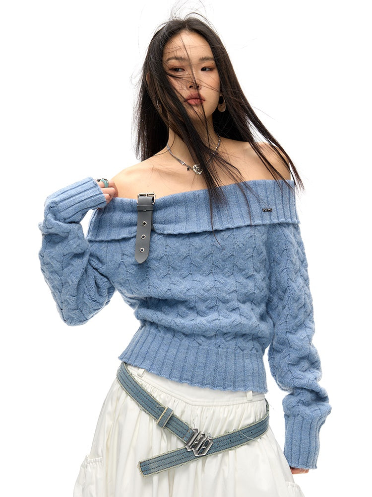 Detachable Belt One-shoulder Sweater