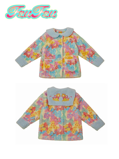 Printed Cute Warm Plush Sailor Collar Jacket