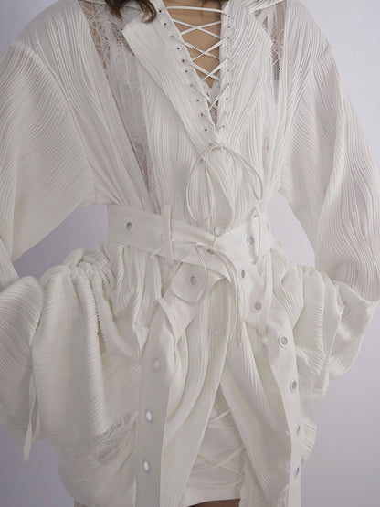 Lace-UP OVERSIZE LOOSE LACE SHIRT