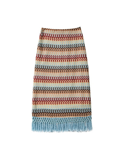 Crochet Colorful Nichi Tassel Knit Long-Skirt