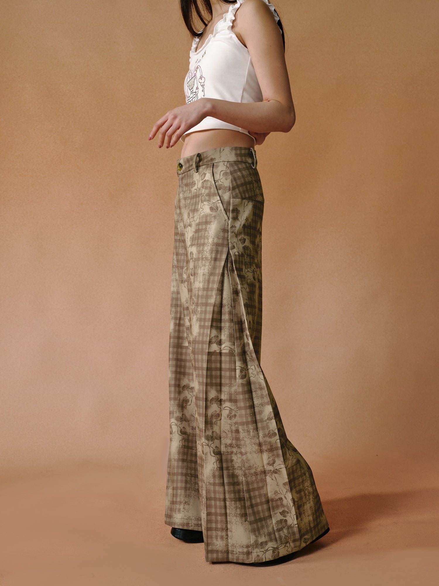 Retro Hand-painted Smudged Plaid Wide-leg Pants