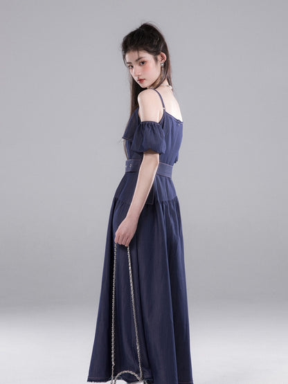 Long Slip Line Dress With Removable Short Sleeve