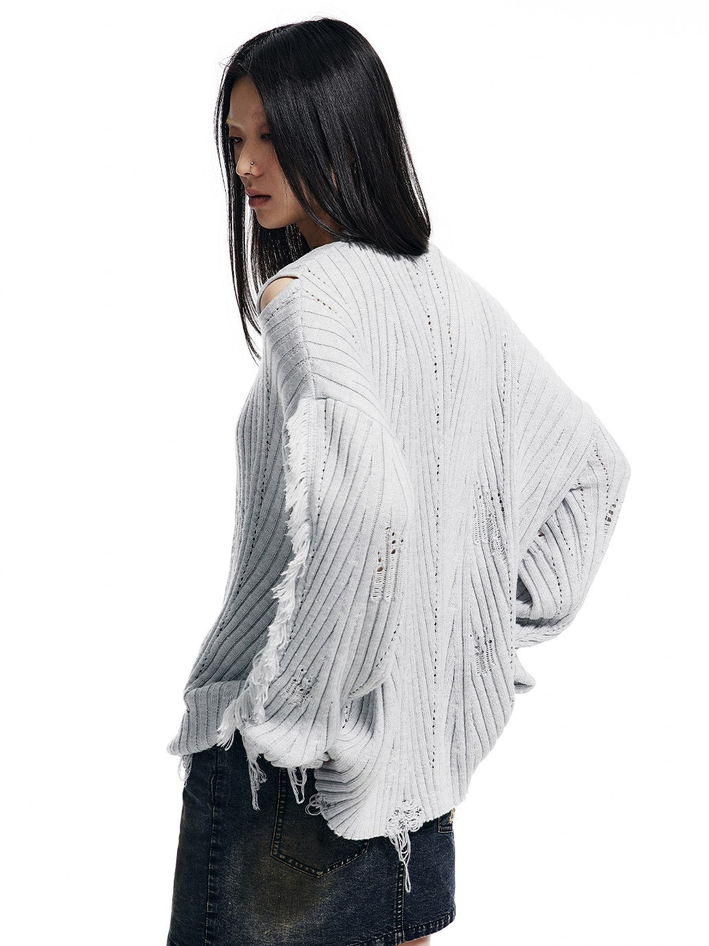 Lazy Style Leaky Shoulder Damaged Sweater