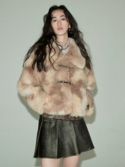 Marble Color Short Fur Jacket