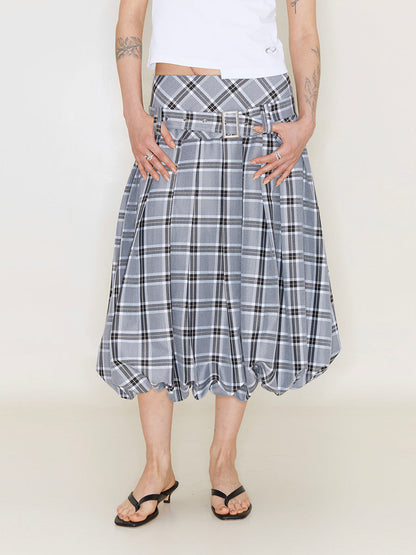 Retro Plaid Flower Bud Fluffy Skirt