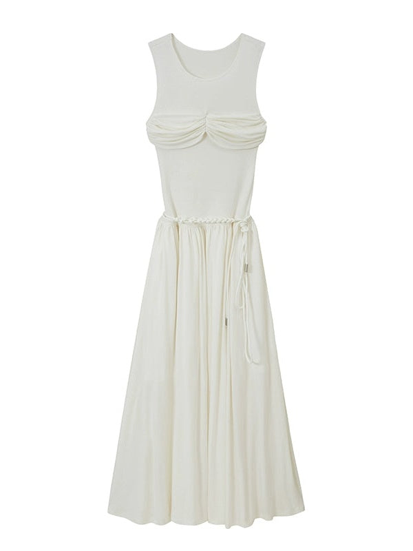 Classic Pleated Draped Sleeveless Long Dress