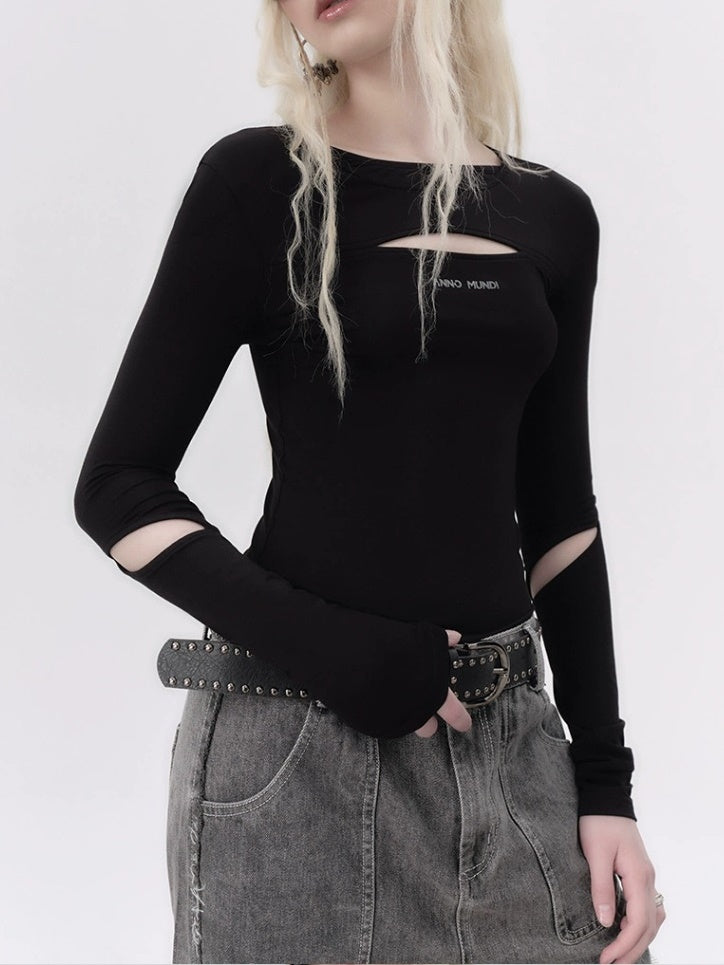 Long-sleeved Hollow T-shirt