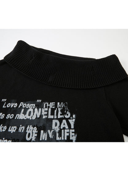 Punk-Druck One-Shoulder Lose Pullover