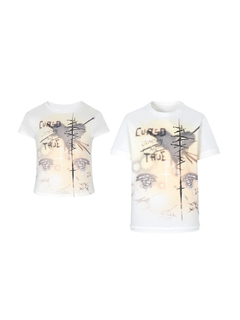 Printed Short-sleeved Slim &amp; Loose T-shirt