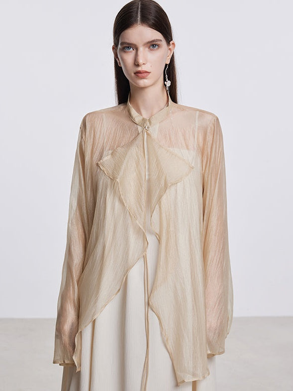 Mao Collar Sunscreen Sheer Shirt Cardigan