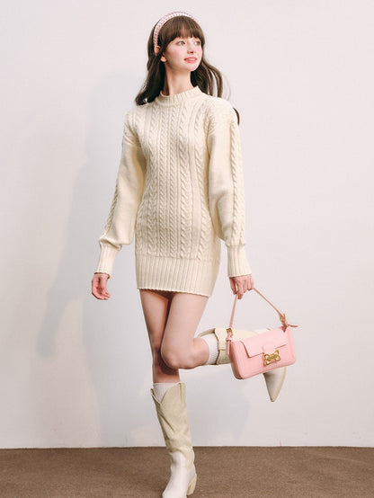 Slim Waist Long Sleeve Knitted One-piece