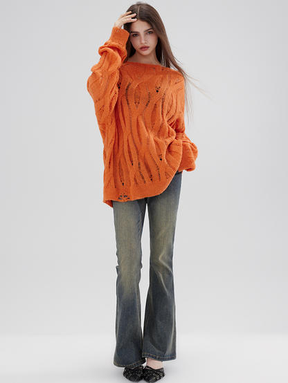 OverSize Hollow Boat-Neck Sweater