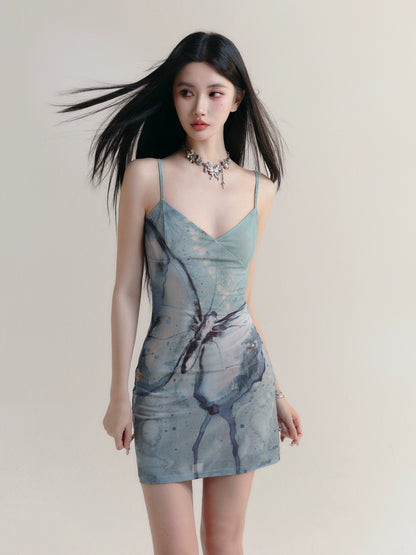 Butterfly Suspender Slim Dress