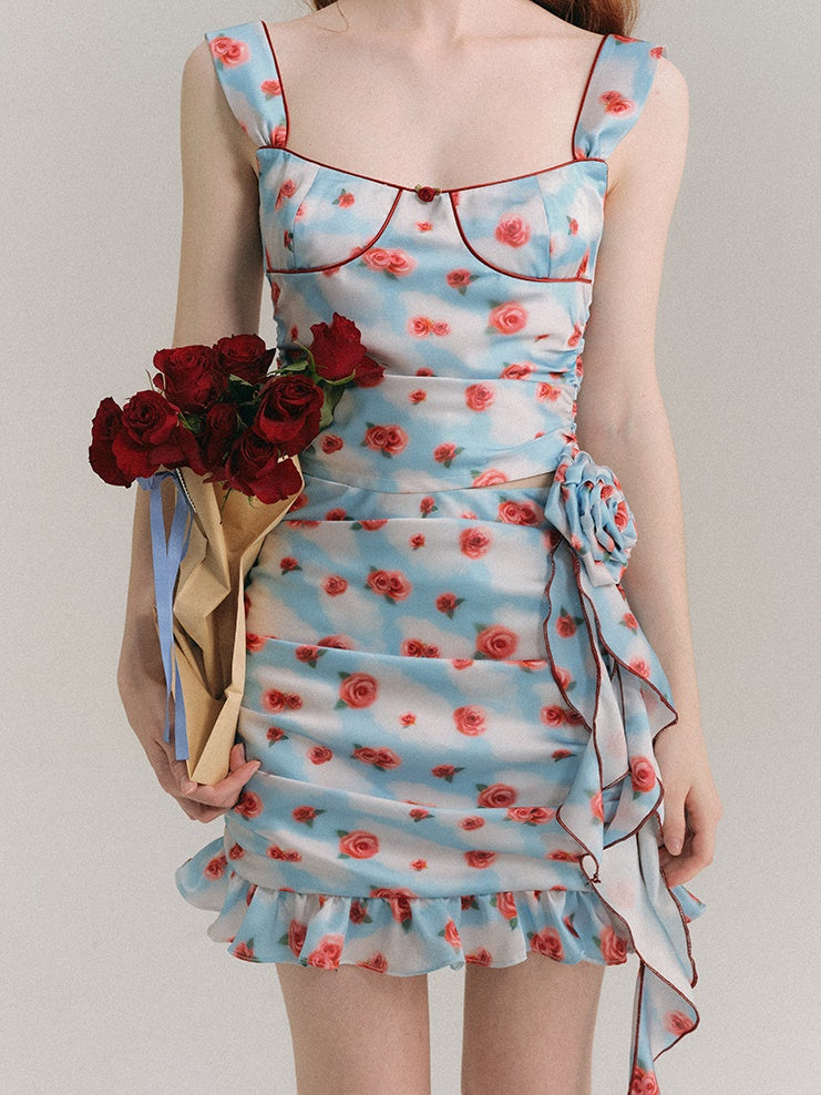 Painted Rose Floral Camisole ＆ Drape Skirt