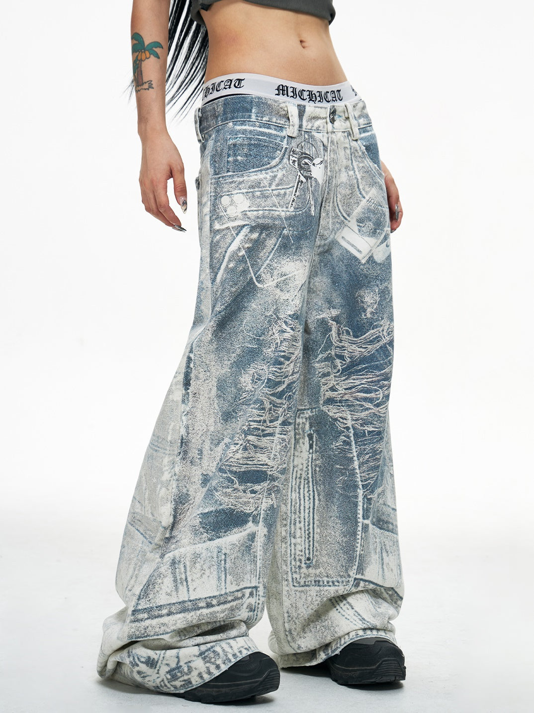 Vintage 3D Printed Keychain Baggy Wide Leg Jeans