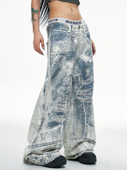 Vintage 3D Printed Keychain Baggy Wide Leg Jeans