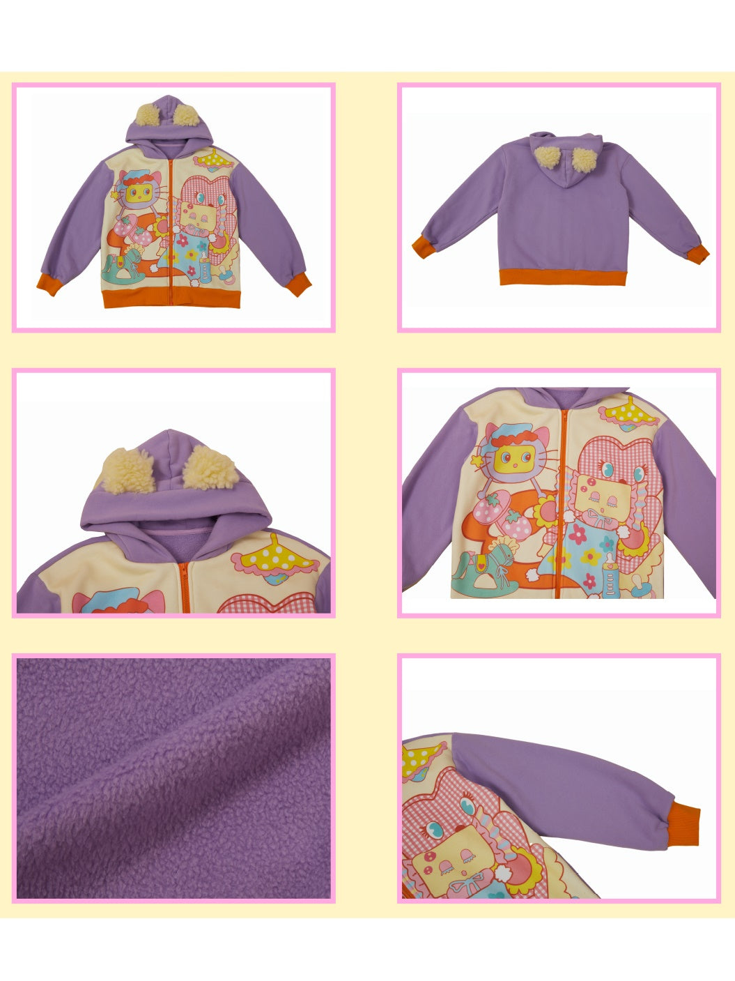 Cartoon Print plus Samt -Kapuzenparka