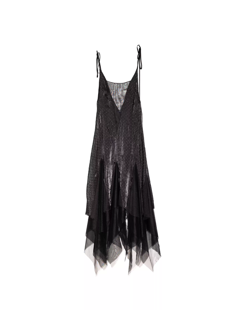 Long Casmisole Glitter Irregular Sheer Dress