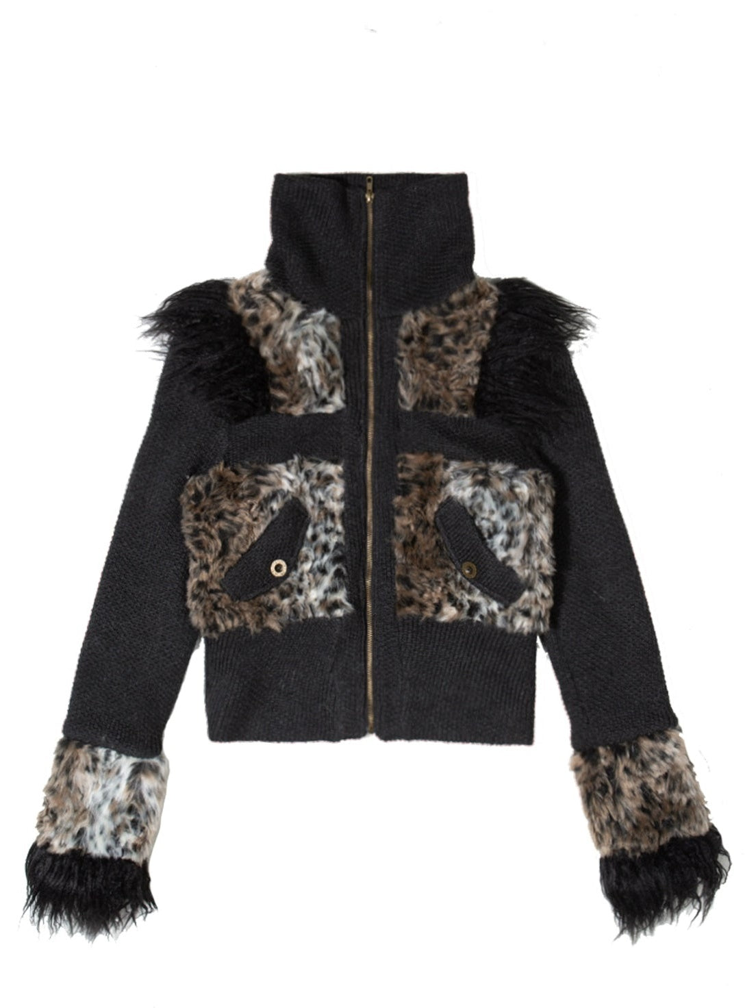 Splicing Furry Fake Two-piece Short Jacket