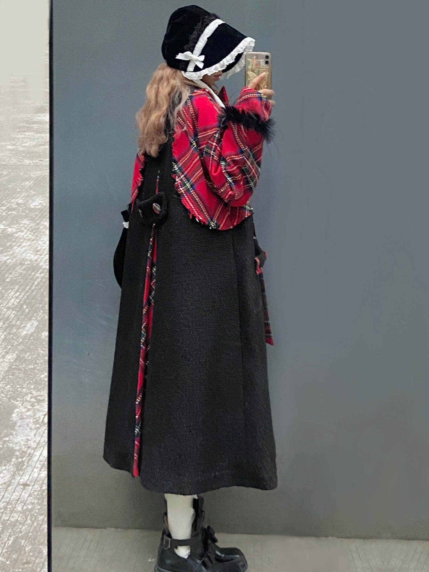 Retro Plaid Switching Long Coat