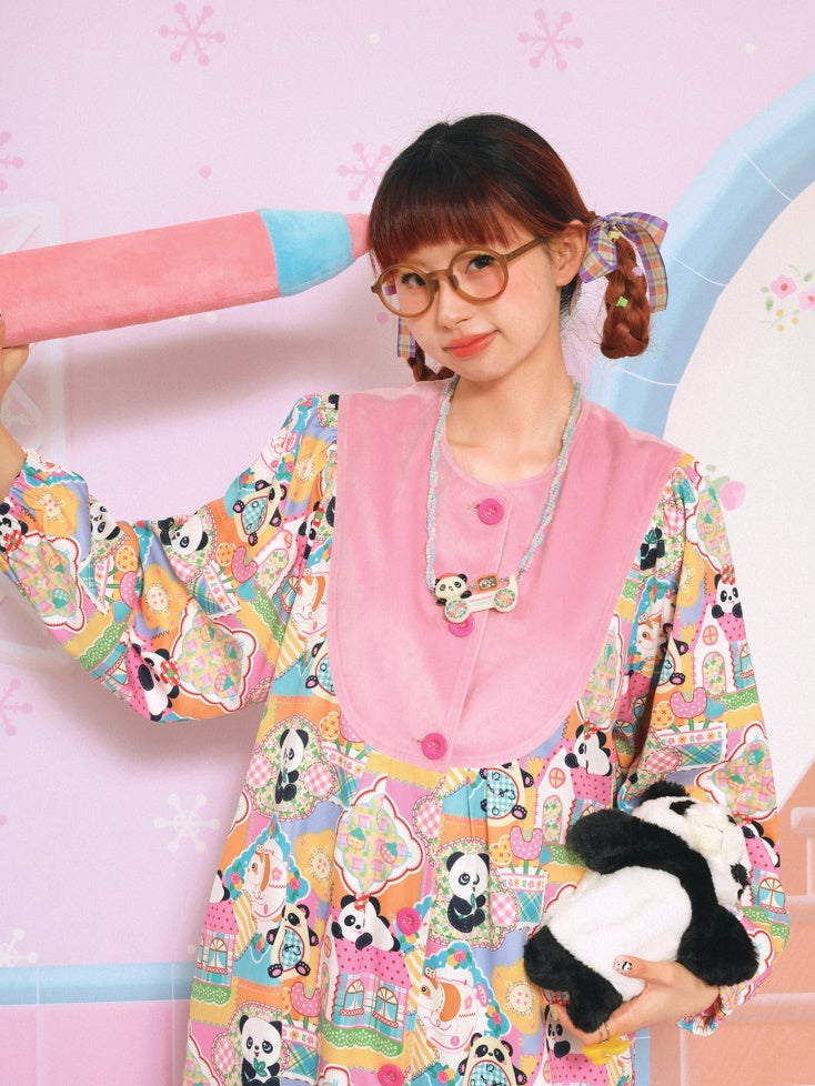 Velvet Cousing Panda Imprimez robe de manteau en vrac