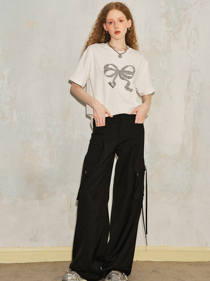 Sequin Bow Embroidery Loose T-shirt